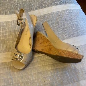 Beige cork wedge heels